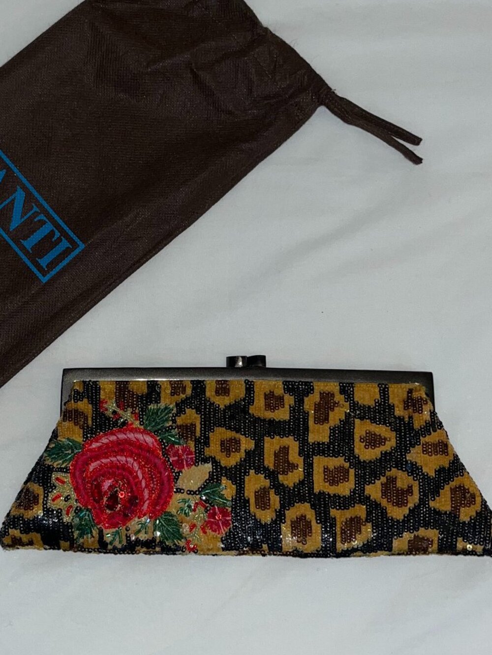 Vintage Marco Santi Sequined Clutch - Leopard with Rose